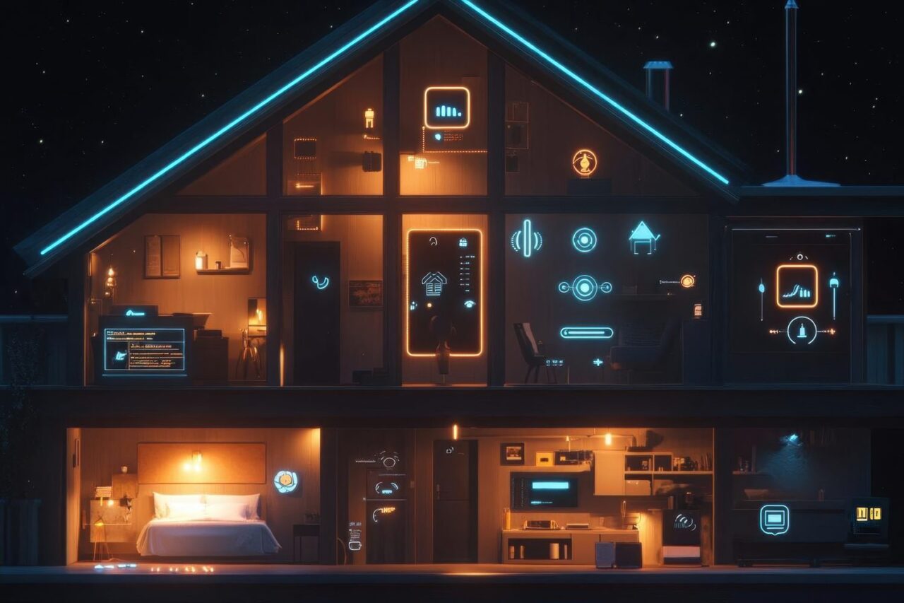 Box domotique compatible Matter et Zigbee installée près d’un routeur dans une maison connectée.