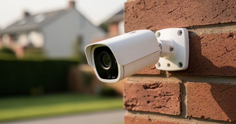 Camera de surveillance moderne installee sur la facade d une maison residentielle