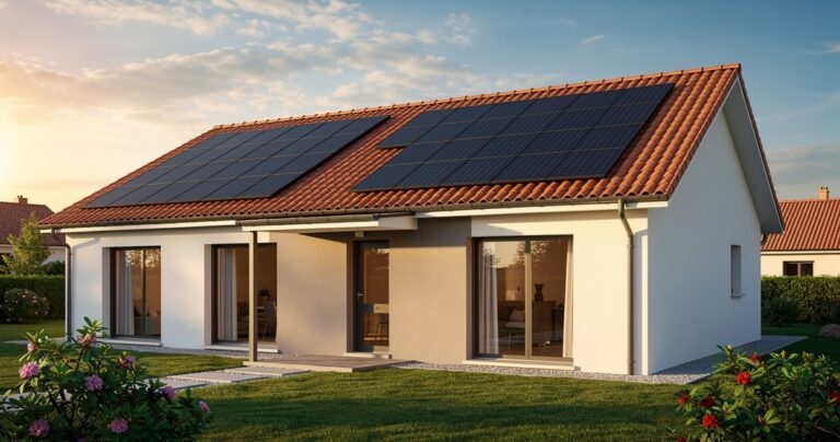 Maison individuelle equipee de panneaux photovoltaiques en autoconsommation sur toiture