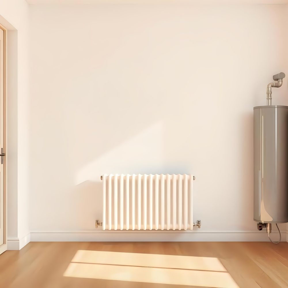 Gros plan sur la fiche d’un radiateur électrique connectée à une prise murale.